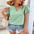thumbnail image 2 of Women‘s Ruffle Short Sleeve V Neck Solid Color Blouse Tunic Top Basic Shirts Plus size, 2 of 6