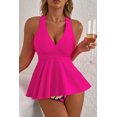 thumbnail image 1 of I AM A FASHION JUNKY Rose V Neck Ruffled Hem Floral Bottom Tankini Set (Rose, L, 82%Polyamide+18%Elastane), 1 of 8