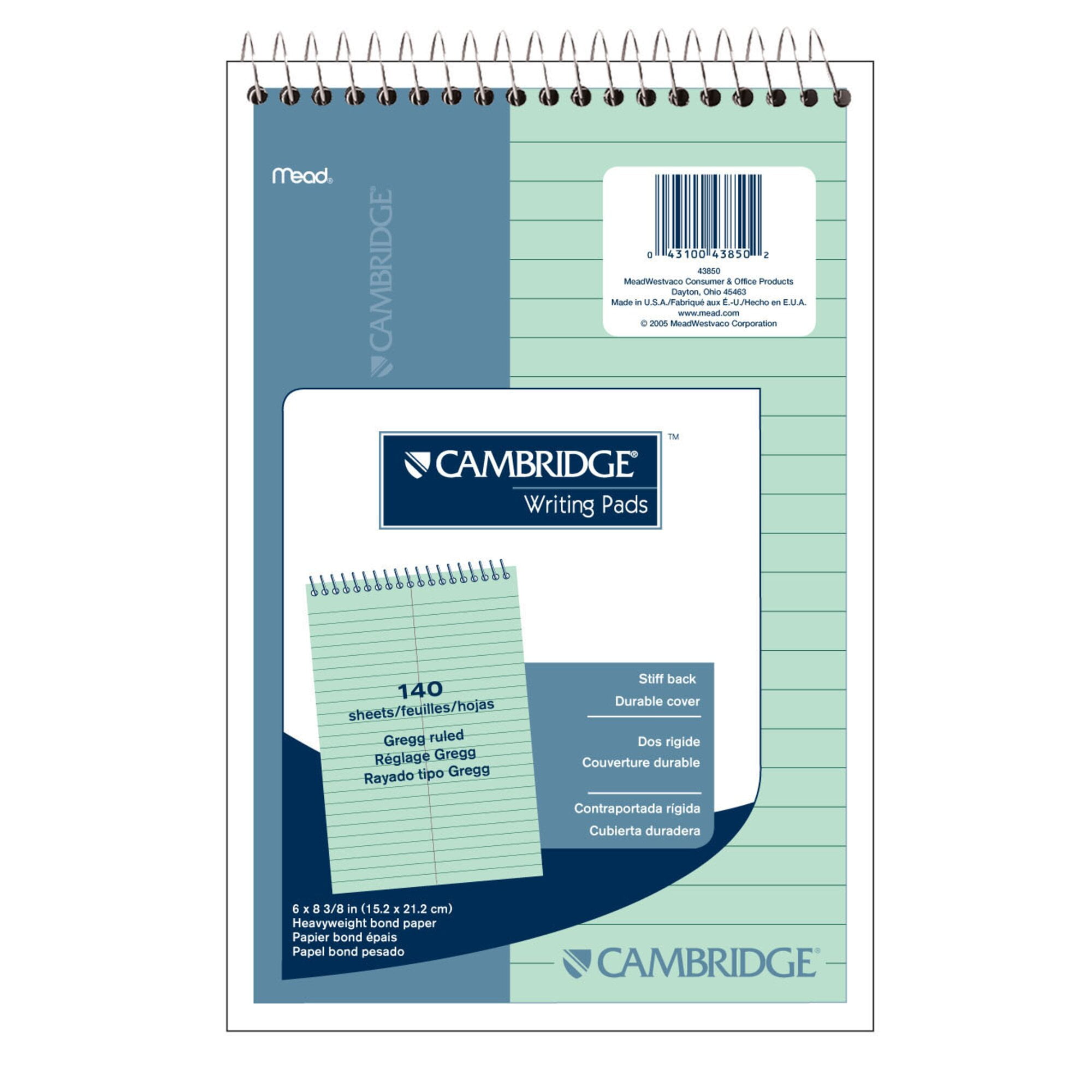 Cambridge Topbound Stiff-Back Gregg Ruled Steno Book, 140 Sheets, Navy, 9' x 6'
