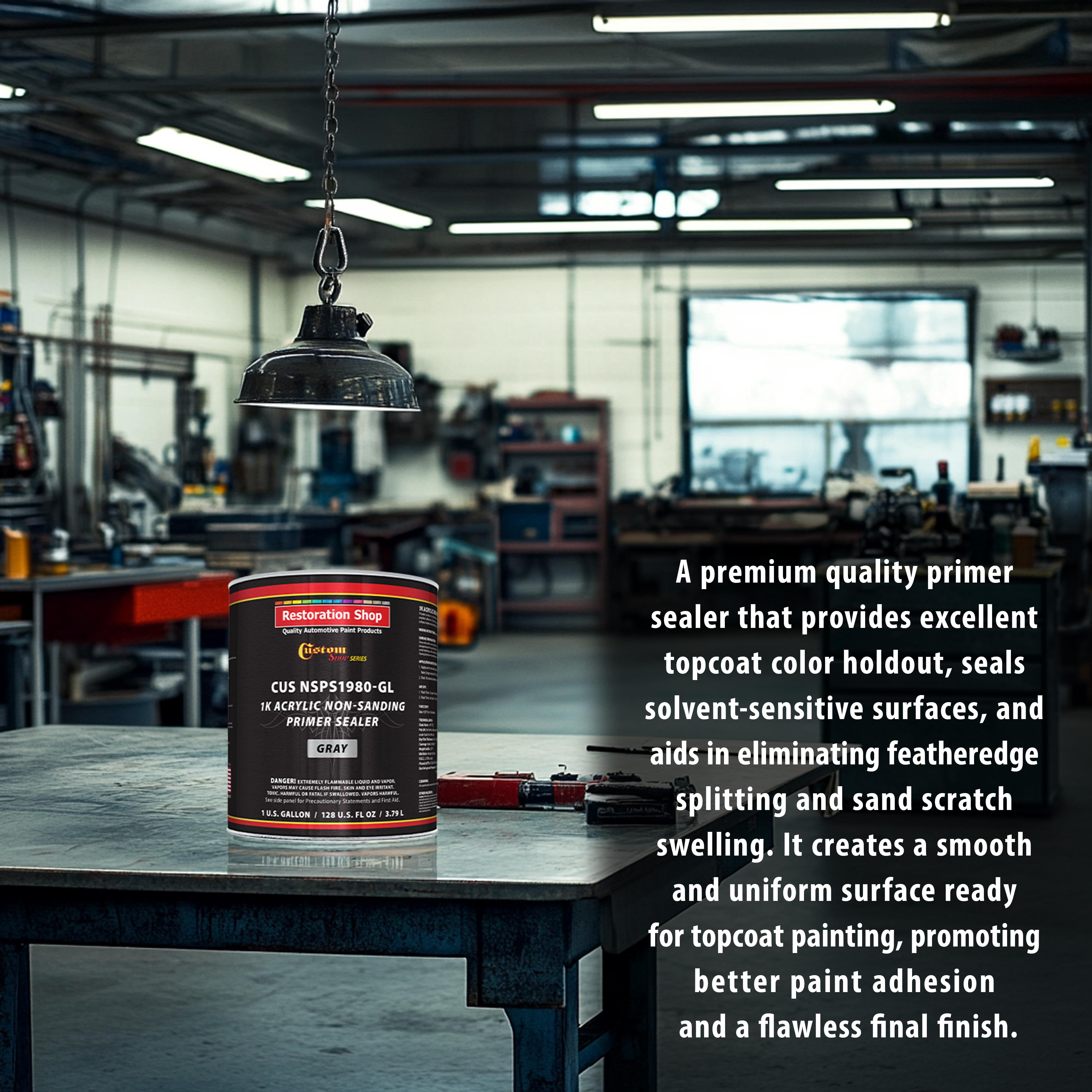 Custom Shop Premium 1K Acrylic Non-Sanding Primer Sealer Paint, Color Gray, 1 Gallon - Fast Drying, Ready-To-Spray, Apply Over Automotive Primer Surfacers, Sanded Finishes - Topcoat Urethane, Enamel