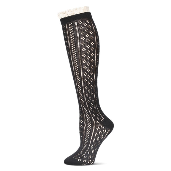 MeMoi Women's Eyelet Romance Knee-High Socks - Womens - Female, One Size, Dark Gray Heather