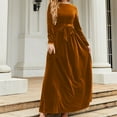 thumbnail image 5 of biudgviw Cocktail Dresses for Women Velvet Slim Comfy Crewneck Long Sleeve Vintage Maxi Dress Fall Flowy Belted Party Dress, 5 of 7