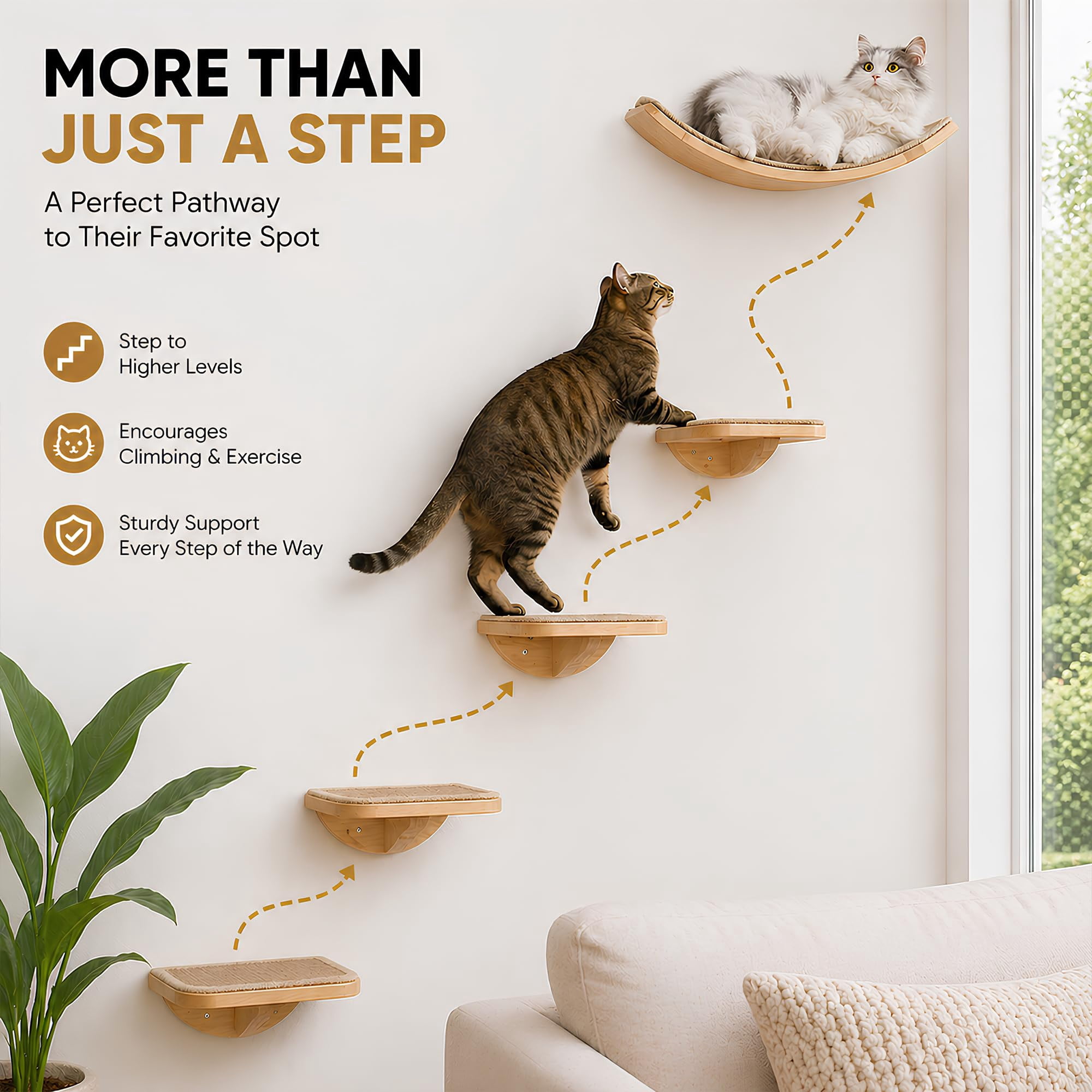 Foam/Felt-Wood 2 Steps Wall Mounted Cat Steps