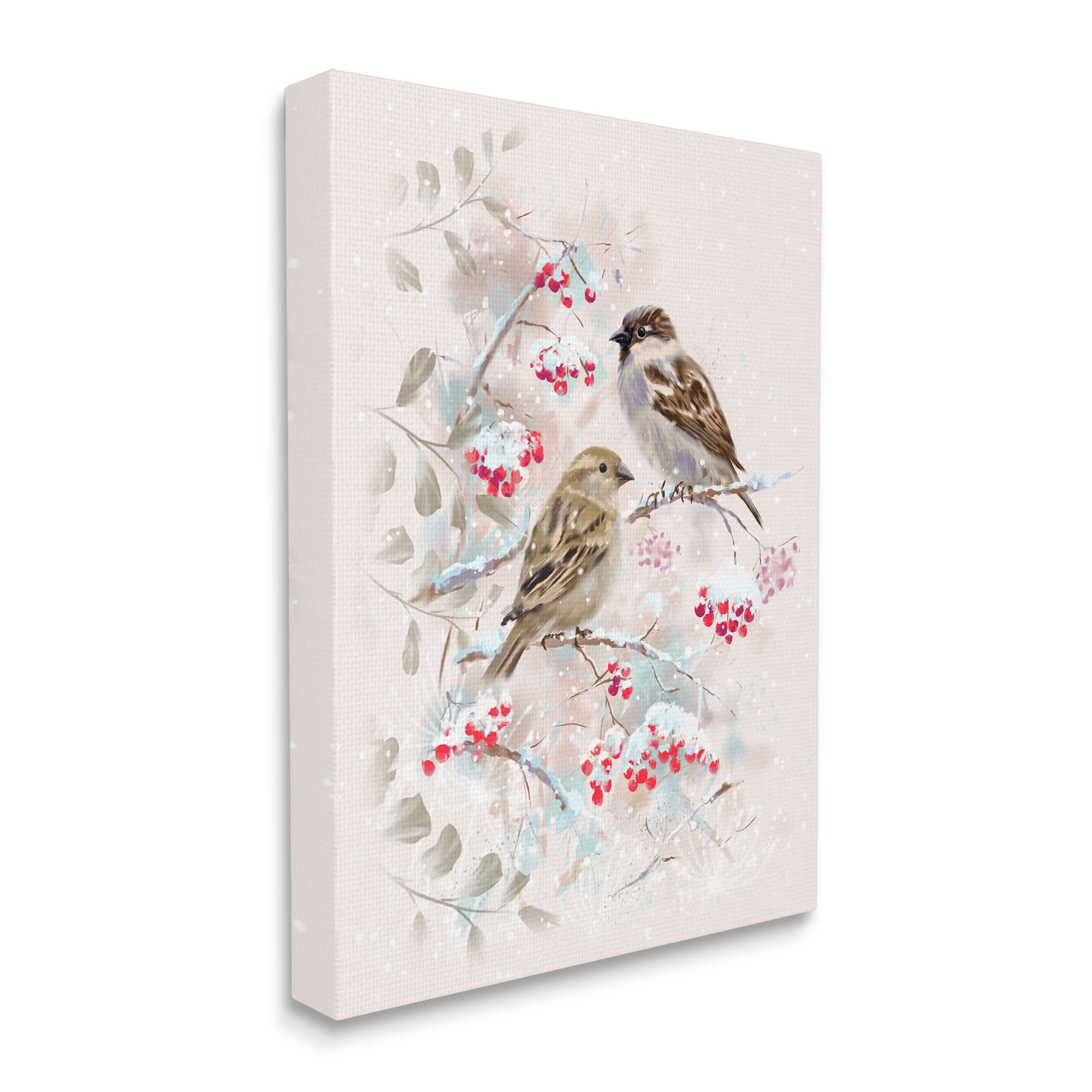 Stupell Industries Finches Perched Seasonal Berries Animals & Insects Painting Gallery Wrapped Canvas Print Wall Art