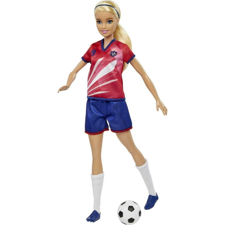 Barbie Doll Soccer Player #9 Blonde Ponytail With Soccer Ball 11 Play Doll