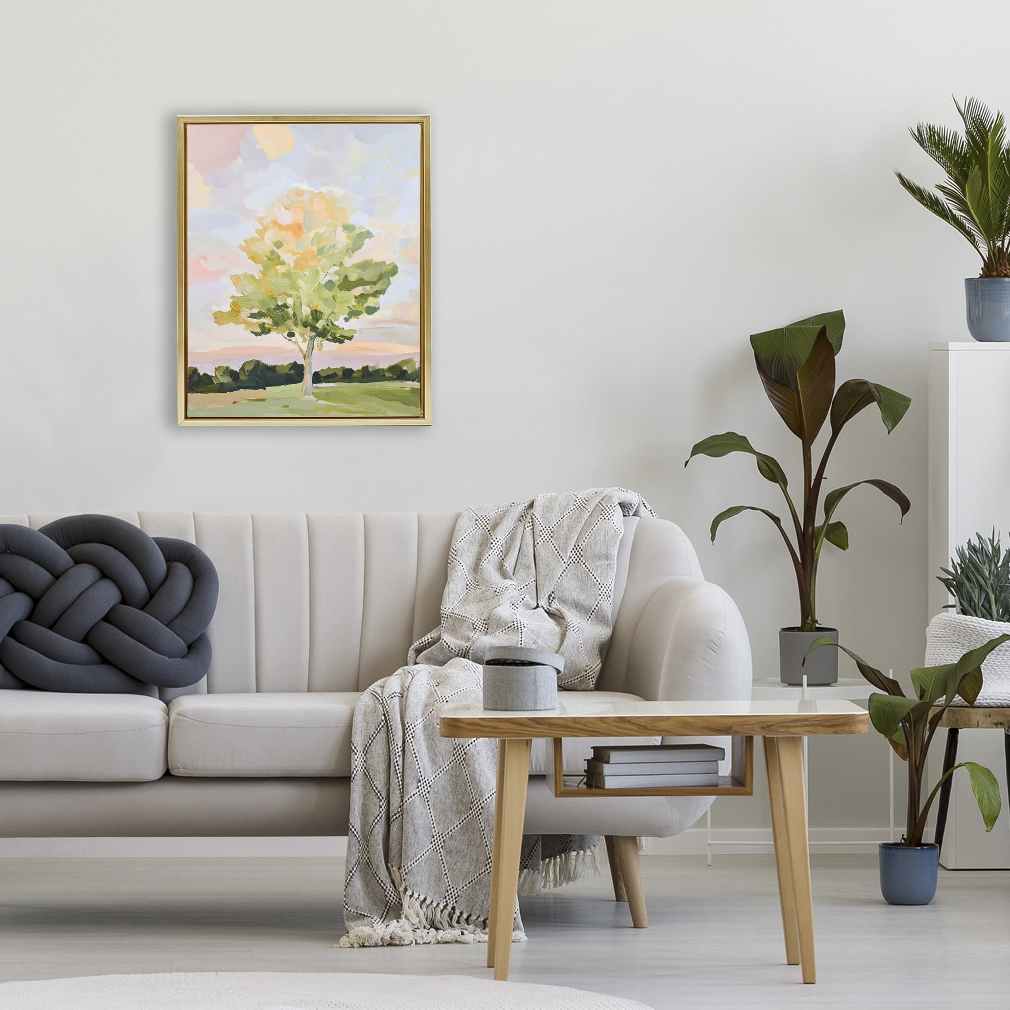 Stupell Industries Sunlit Tree Landscape Impression Gold Framed Floater Canvas Wall Art, design by The Prints Vibe