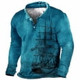 thumbnail image 1 of Blusas y camisas de manga larga con cuello redondo para hombre, blusa informal de moda con cuello vuelto, manga larga y botones estampados, blusa para hombre, 1 of 2