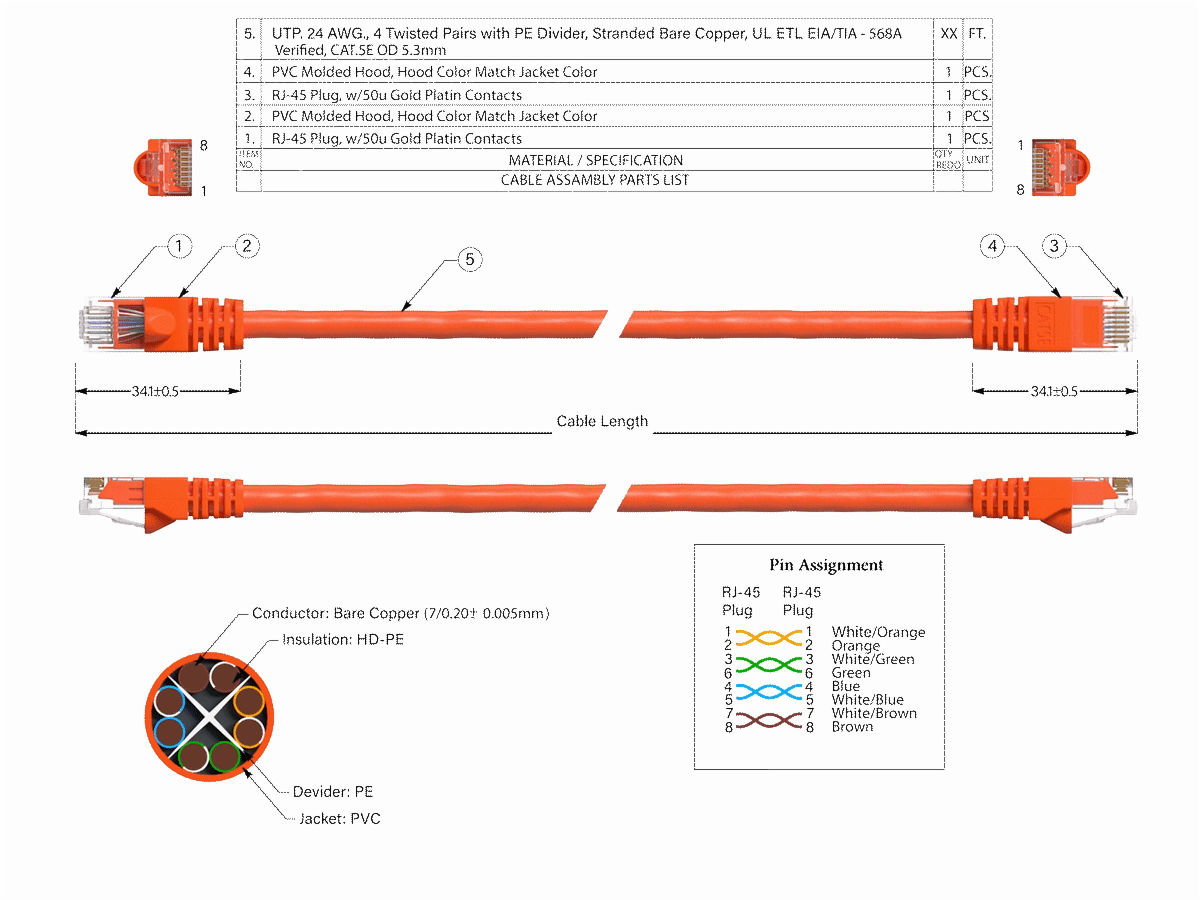 Cable Leader 100ft Cat5e UTP Ethernet Network Patch Cable Snagless 24AWG Bare Copper, Orange