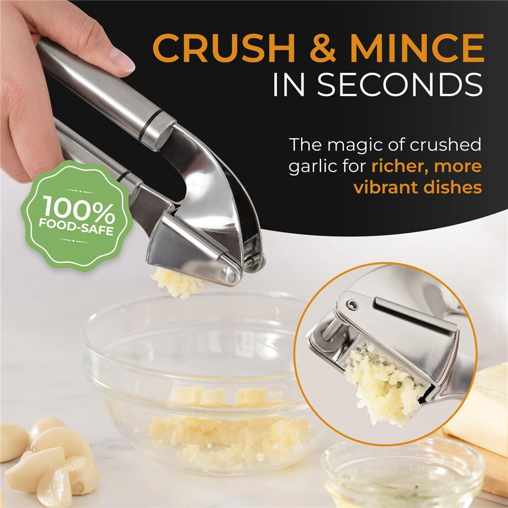 Garlic Press Stainless Steel - Premium Professional Grade Garlic Mincer, Crusher & Peeler Set - Easy Clean, Dishwasher Safe & Rust-proof