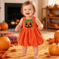 thumbnail image 4 of Toddler Girls Pumpkin Sleeveless Bubble Dress, Jack-o'-Lantern Face Outfit With Matching Leaf Headband Soft Fleece Halloween Costume for Party Cosplay Photo Wear(Orange1,4-5 Years), 4 of 6