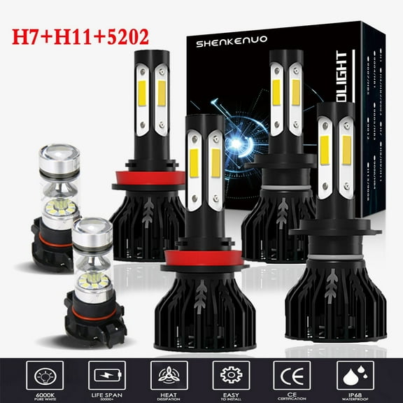 For GMC Acadia 2007-2012 Headlights,H7 H11 High beam and Low Beam Bulbs 5202/PS24W Fog light Bulbs,6pc