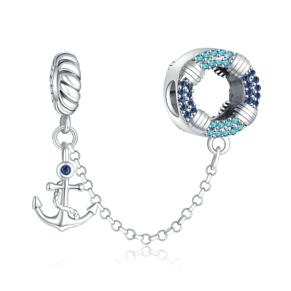 925 Sterling Silver Anchor Swim Ring Safety Charm For Bracelets