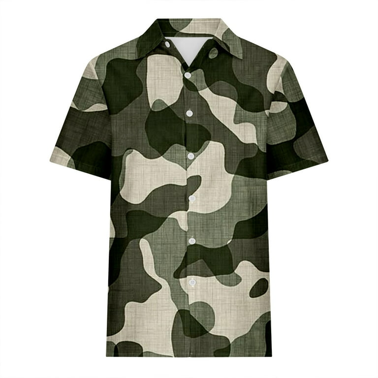 Lovskoo 2024 Camo Shirts for Women Summer Short Sleeve Button Down Blouse Loose Collared Shirts Olive Green 2XL Walmart