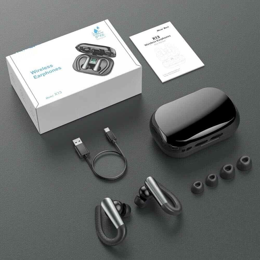 SGNICS Wireless Bluetooth 5.3 Headphones for Google Pixel 8 Pro - with Earhooks Waterproof IPX6 Over The Ear Sports Workout Earbuds with LED Display for Gym Running Exercise Fitness with Mic