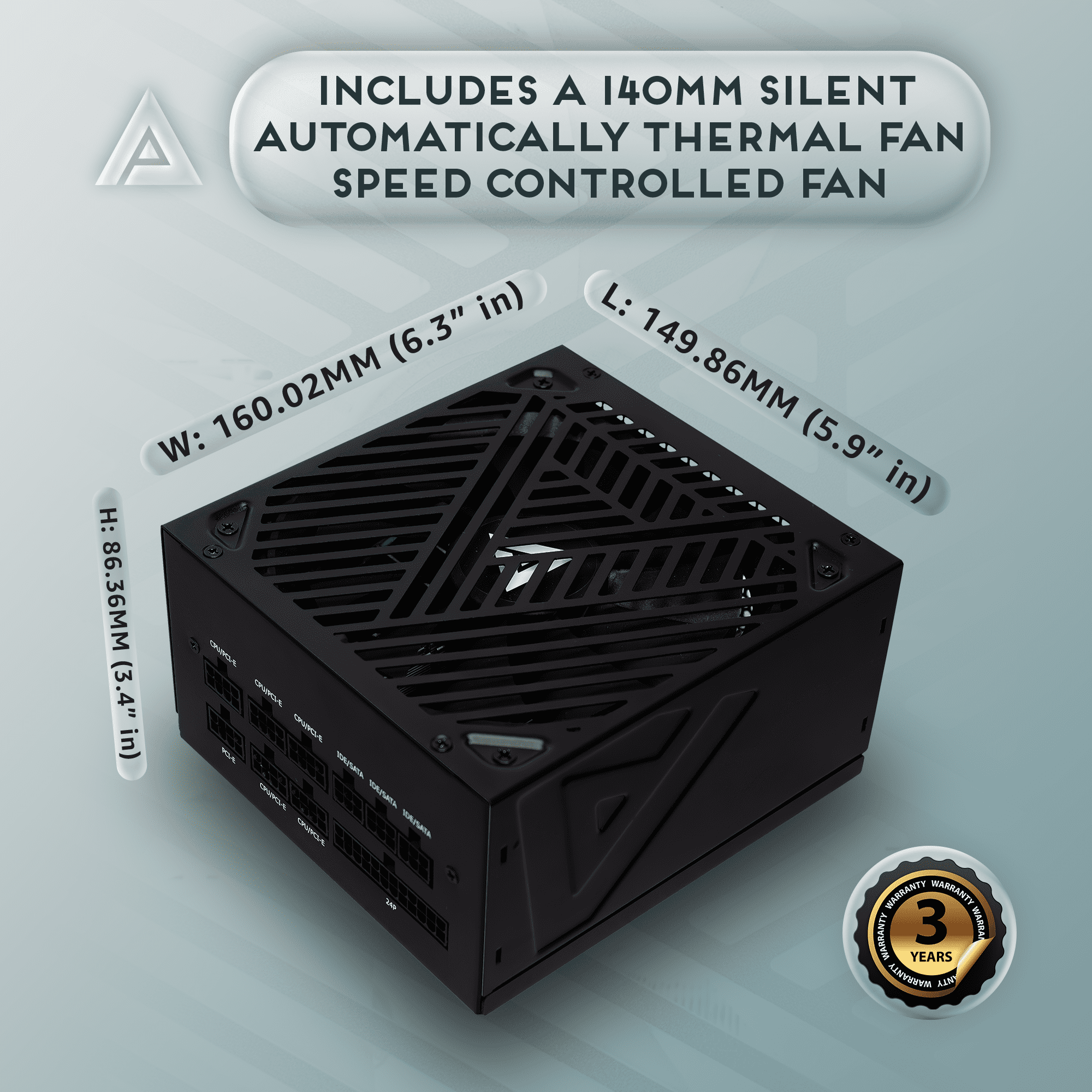 Apevia ATX-SL850W Soul 850W ATX 3.0 & 3.1 Compatible, Fully Modular, PCIe 5.1 12V-2x6 Connector ATX Active PFC, DC to DC Converter Design, 140mm Silent Fan, RoHS Compliance, Gaming Power Supply