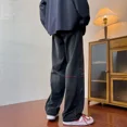 thumbnail image 3 of Pantalones vaqueros negros holgados y estéticos para hombre, pantalones vaqueros rectos con bordados para hombre, suaves, casuales, elegantes, otoño coreano 2024, XS, 3 of 4
