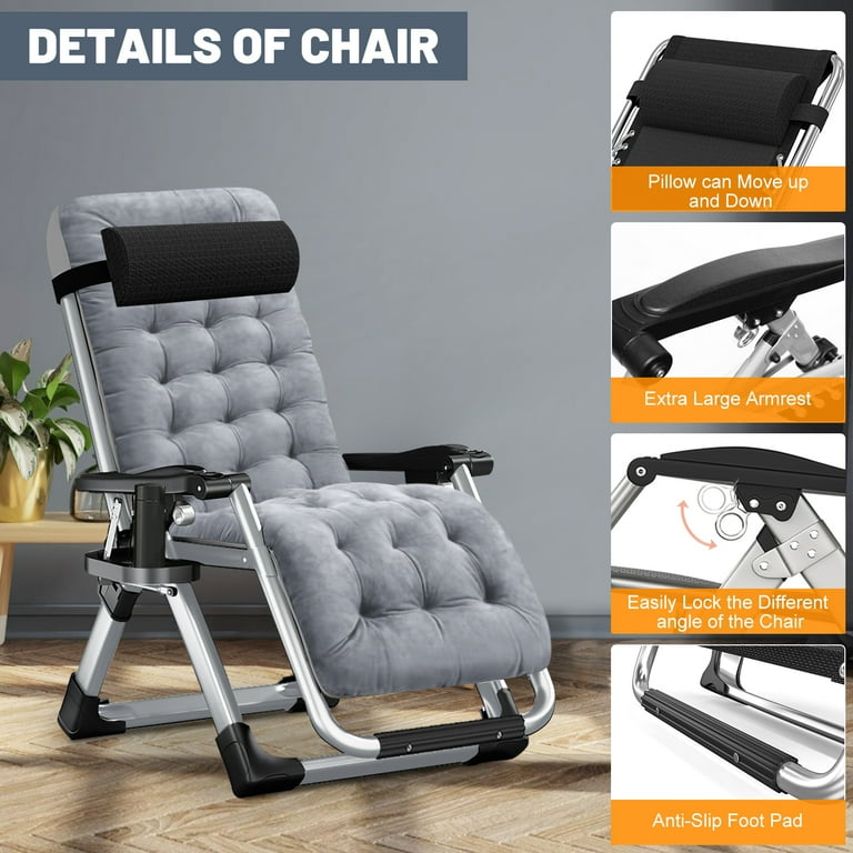 Slsy XL Zero Gravity Chair Oversized XL Folding Reclining Lounge Chair with Removable Cushion Tray for Indoor and Outdoor Patio Recliner Folding