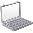 thumbnail image 1 of Joyero expositor con ventana de cristal transparente y 24 compartimentos, gris, 1 of 7