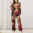 thumbnail image 2 of Pajamas for Women Sets, Vintage Red Flower Chihuahua Lounge Sets Long Sleeve Button Down Night Shirts Sleepwear Pjs, 2 of 6