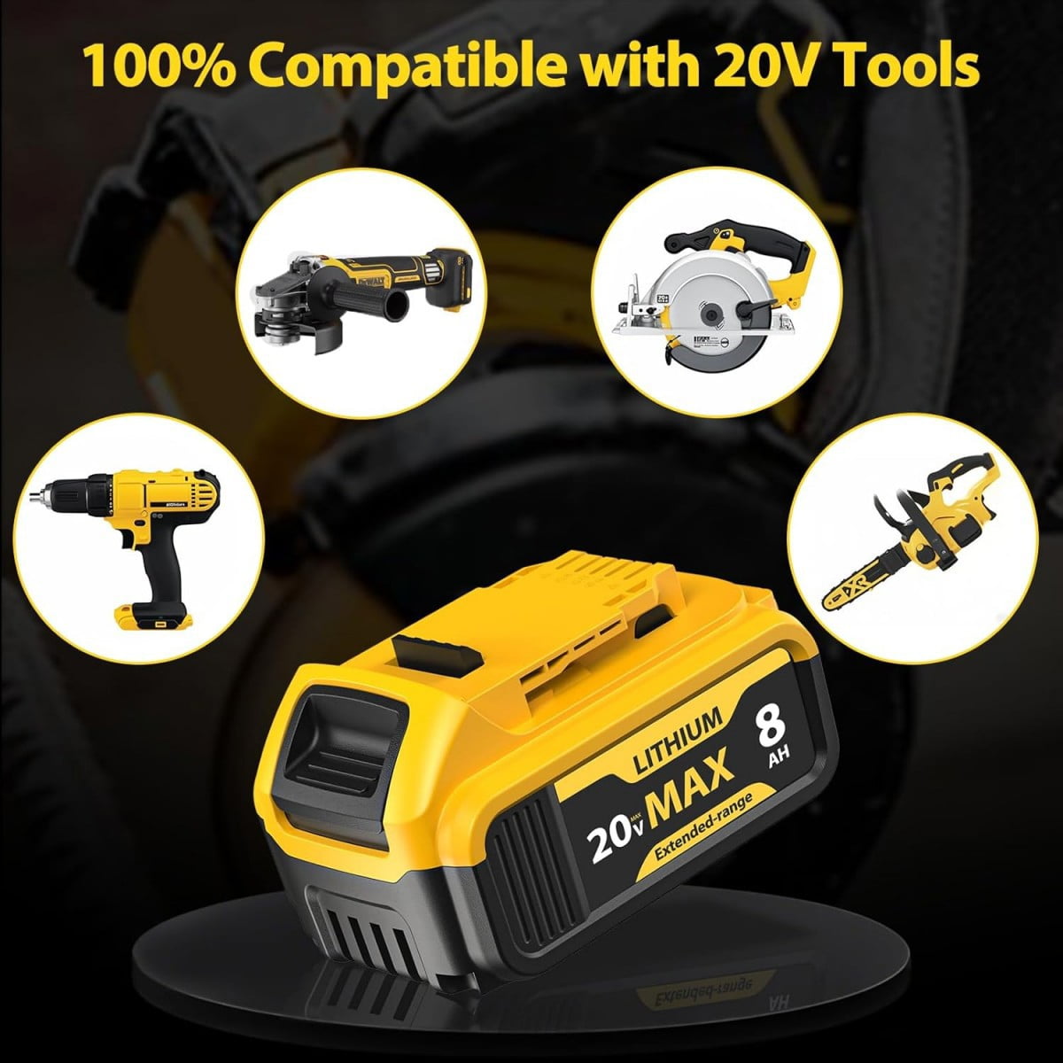 2 Pack 8.0Ah DCB206 Replacement for Dewalt 20V MAX Battery and DCB112 Charger Combo Compatible with 20V Battery Lithium DCB207 DCB204 DCB200 DCB201 DCB203 Series Power Tool