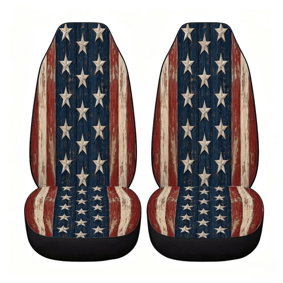 Verolix Vintage American Stars and Stripes Car Seat Covers, Front Seats Only Set of 2, Universal High Back Mesh Fabric Seat Covers for Cars, SUVs, Sedans and Vans