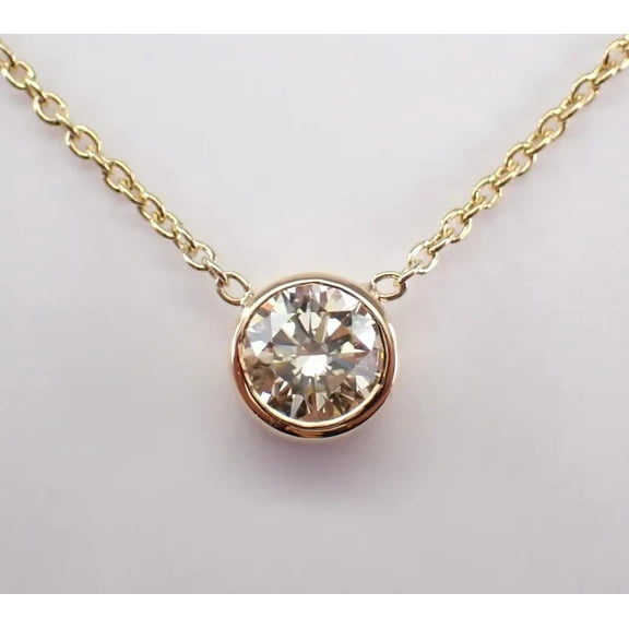 Om Jewels Bezel Set Solitaire Pendant 2Ct Round Cut Cubic Zirconia Women 14K Yellow Gold Plated Silver