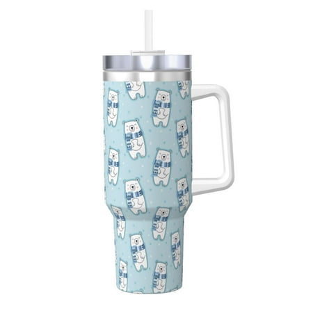 

Goofa blue Scarf Bear Print 40oz Ice Bully With Handle And Straw Stainless Steel Vacuum Insulated Cup And 2 In 1 Straw Lid