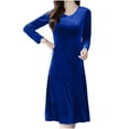 thumbnail image 1 of Vestido midi de terciopelo de manga larga y cintura alta para mujer - Vestido de cóctel de invierno/primavera, corte ajustado, cuello alto, color liso, 1 of 5
