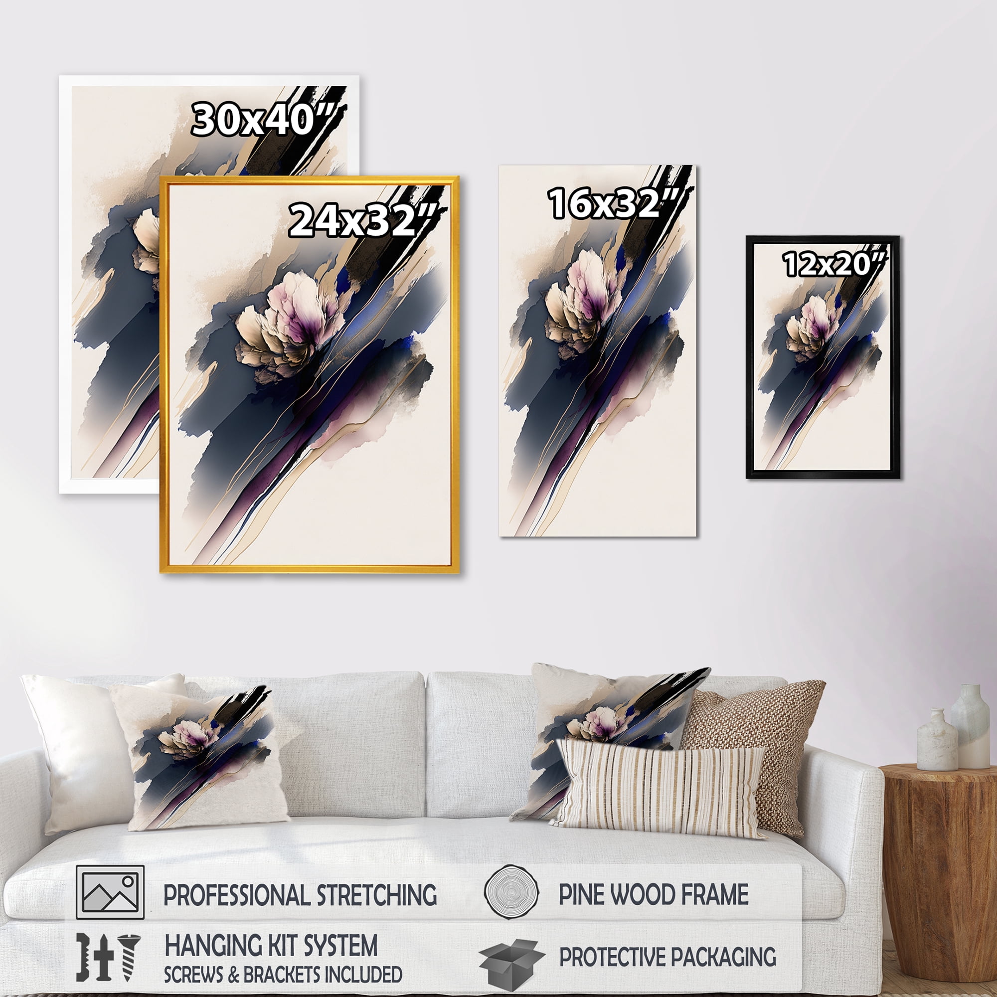 Designart Purple And Beige Peony Hyperrealistic Flowers I Canvas Wall Art
