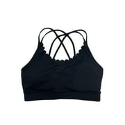 KATE SPADE Women's Key Pieces Scallop Sports Bra, Black, L
