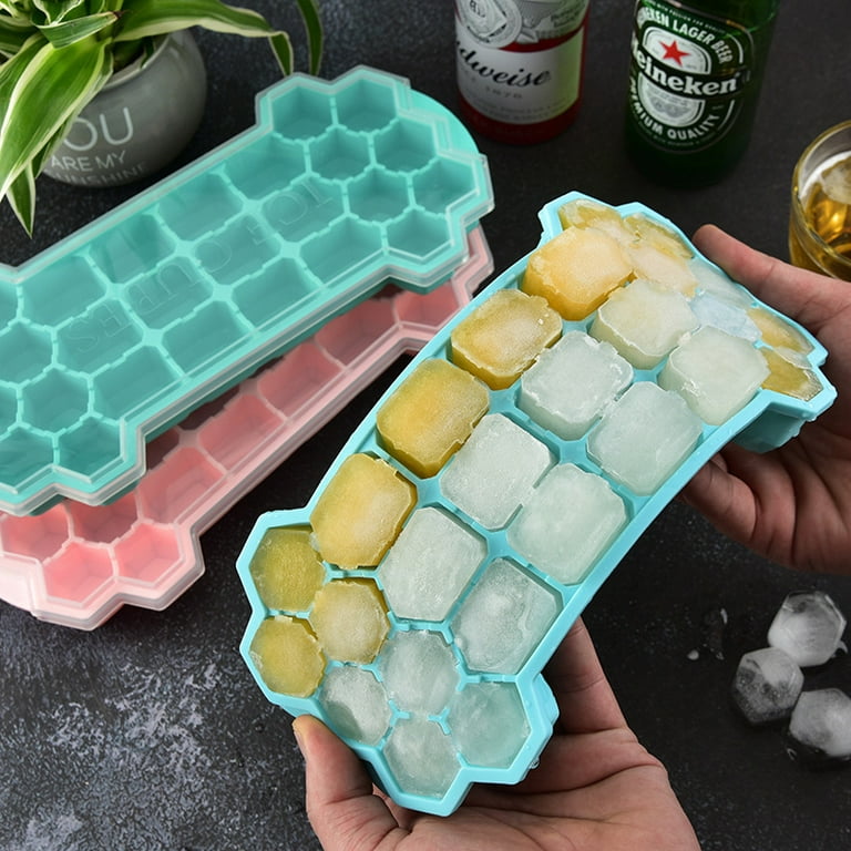 Ice Cube Trays 4 Pack, Stackable Easy Release Silicone Ice Trays,with 4  Removable Lids, Blue+Pink