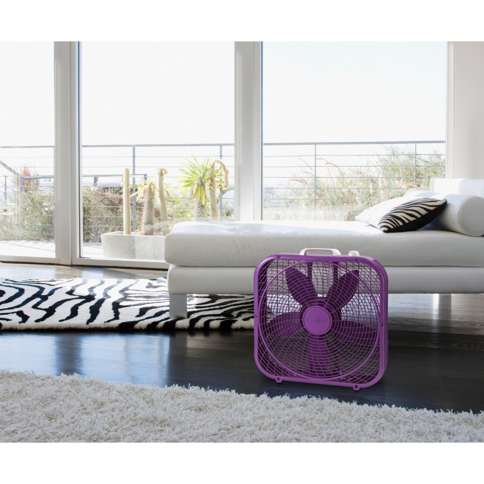 Lasko 20" Cool Colors Classic Box Fan with Weather-Resistant Motor, Portable Cooling Floor or Window Fan, 3 Speeds, Purple, B20309
