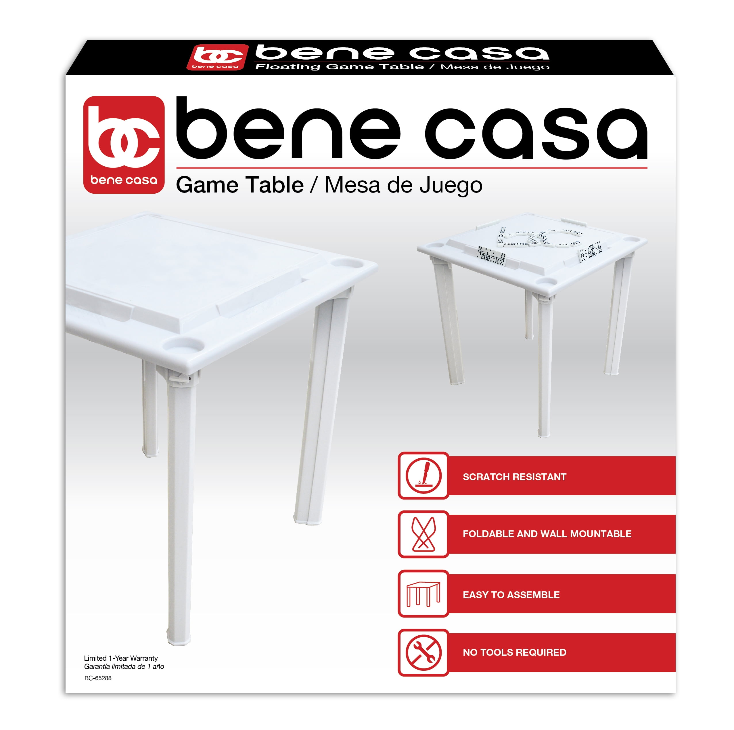 Bene Casa 4-Player Game Table with Built-In Racks and Drink Holders, White