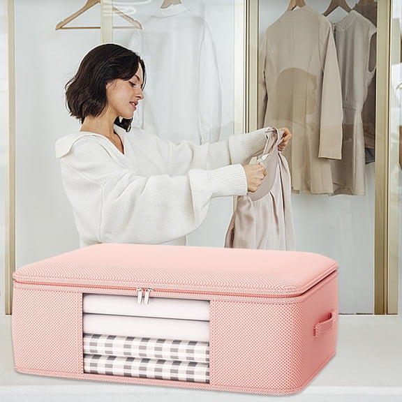 AZXY Storage Containers for Clothes,Blanket Storage Bags,Closet Organizer Bins Under Bed,Waterproof Foldable Fabric Large Blanket Container for Living Room with Lids Handle Clearance