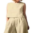 thumbnail image 2 of Women‘s 2PCS Tracksuit Solid Color  Neck Sleeveless Tops Button Closure Wide Leg Trousers Casual Pants Set, 2 of 6
