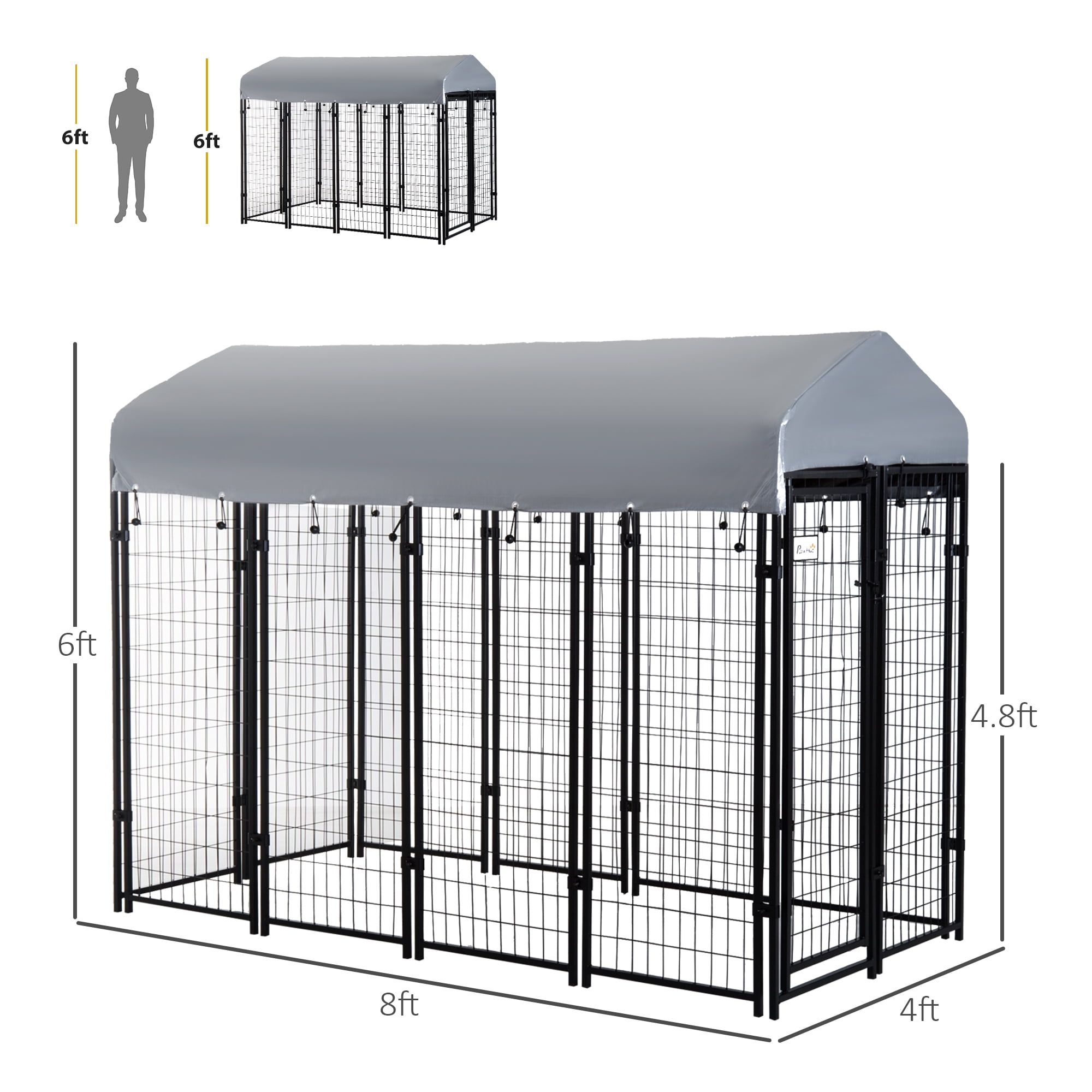 Dog Playpen Outdoor, Dog Kennel Dog Exercise Pen with Lockable Door, Water-resistant Canopy, for Medium and Large Dogs - 8' x 4' x 6'
