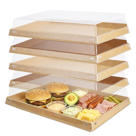 Verdelife 5 Pack Serving Platter Trays with Lids, Reusable Charcuterie Boxes for Entertaining, Party Travel Platters for Sandwich, Snacks, Fruit, Cookie and Pantry