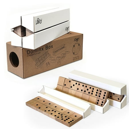 Domino Game Set of 28 | Professional Double 6s | Multi-use Box | Trays to Stand Tiles | by ADesign+ (Wood & Cardboard)