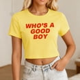 thumbnail image 2 of Womens Plus Size Short Sleeve Cropped Graphic Tees Causal Who's a Good Boy Letter Printed T Shirts Summer Crew Neck Going out Tops Shirts Z01_Yellow XL, 2 of 4