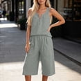thumbnail image 2 of CBASIHI Womens Cotton 2 Piece Short Sets- Elastic Waist Wide Leg Shorts Summer Casual Trendy Loose Sleeveless Crew Neck Tank Top Outfits Gray Size M, 2 of 8