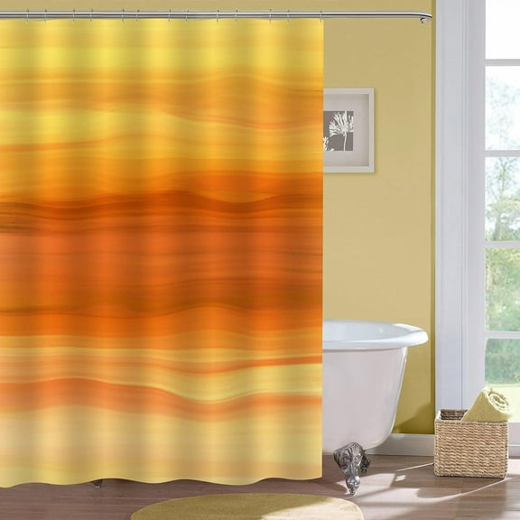 Yellow Gold Ombre Shower Curtain Set, Abstract Ocean Shower Curtain, Burnt Orange Shower Curtain for Bathroom Decor, Modern Mustard Waves Fabric Shower Curtain, Sun Rust, 72 x 72