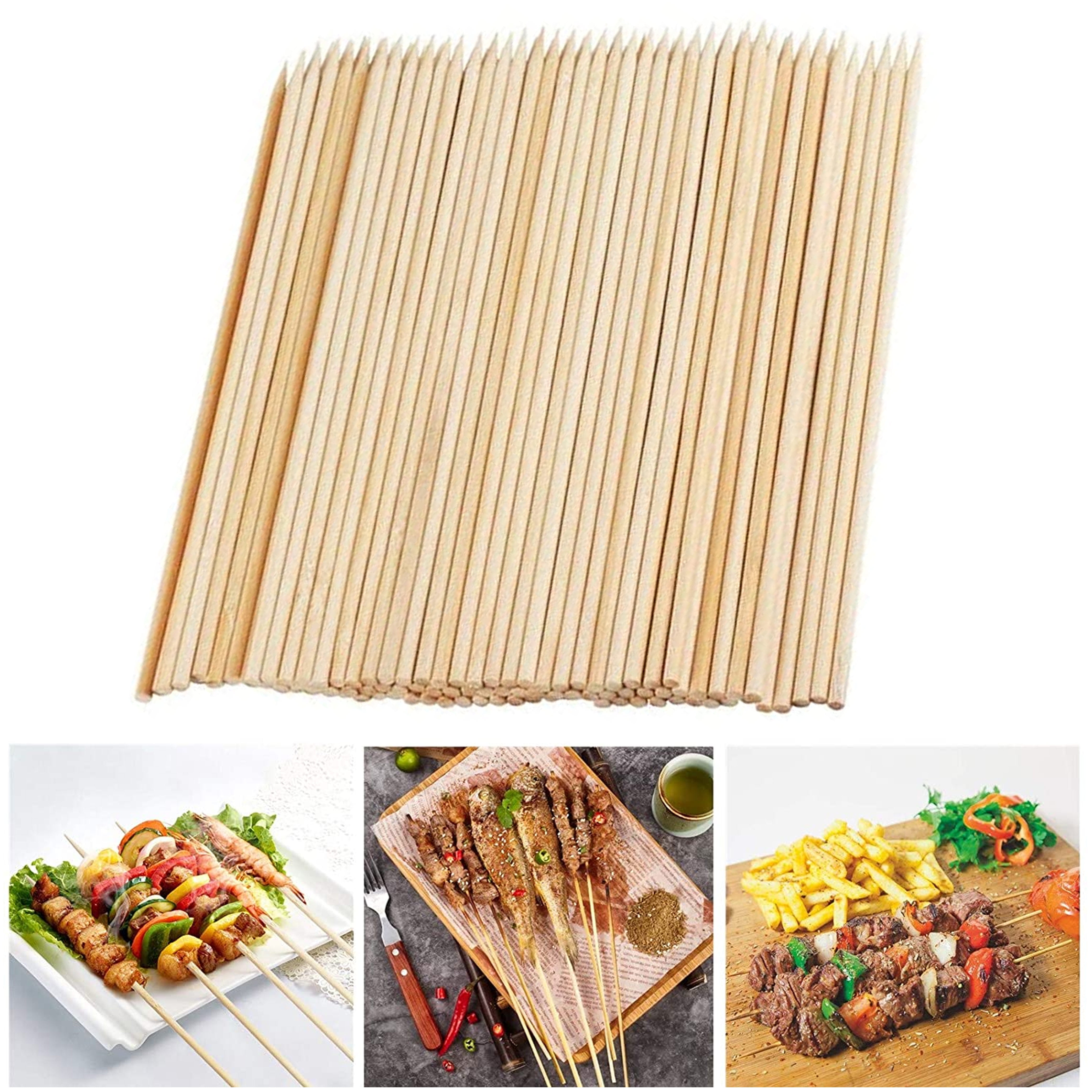 100 Pc Bamboo Skewers Wooden Sticks 12" Wood BBQ Shish Kabob Fondue
