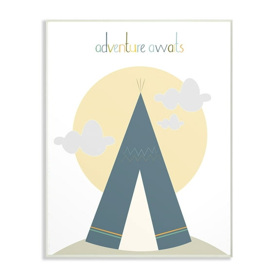 The Kids Room by Stupell Adventure Awaits Tee Pee in Blue Wall Plaque Art, 10 x 0.5 x 15