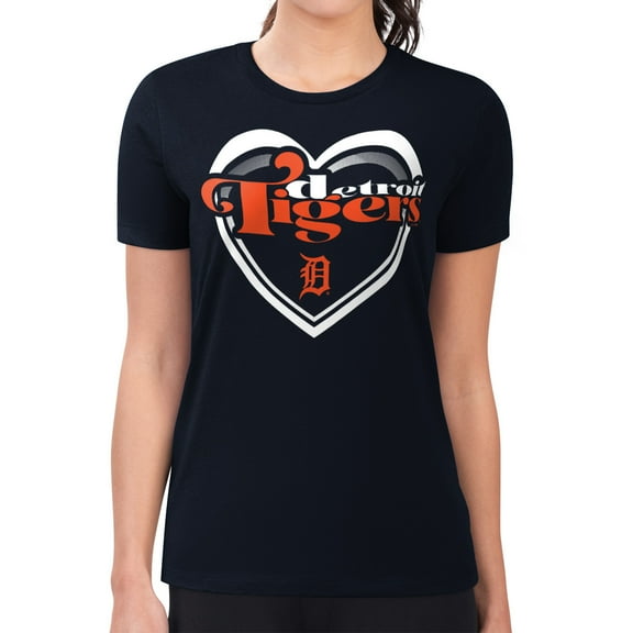 Women's G-III 4Her by Carl Banks Navy Detroit Tigers Super-Slim Fit Lightweight Double Heart T-Shirt