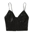 thumbnail image 2 of ZHOGXU Women Tank Top Summer Sleeveless Spaghetti Strap Solid Color Sequins Fashion Breathable Crop Top For Club Party,Black,L, 2 of 8