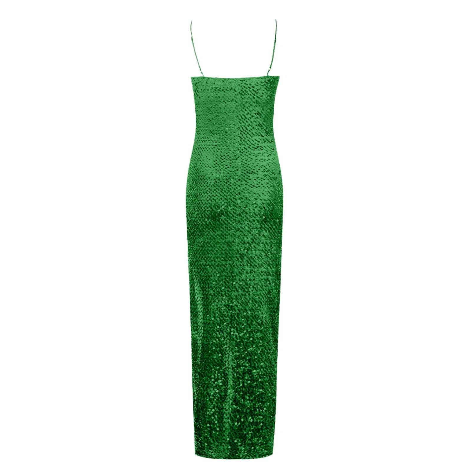 Successthop Womens Sequin Dress Solid Bodycon Sleeveless Spaghetti Straps Ladies Split V Neck Slim Evening Party Dresses, Women's, Size: 2XL, Green Successthop Womens Sequin Dress Solid Bodycon Sleeveless Spaghetti Straps Ladies Split V Neck Slim Evening Party Dresses, Women's, Size: 2XL, Green