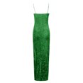 thumbnail image 4 of Sequin Cocktail Dress for Women Wedding Guest High Split Spaghetti Strap Slimming Dress V Neck Maxi Prom Party Ball Gown Green M, 4 of 5