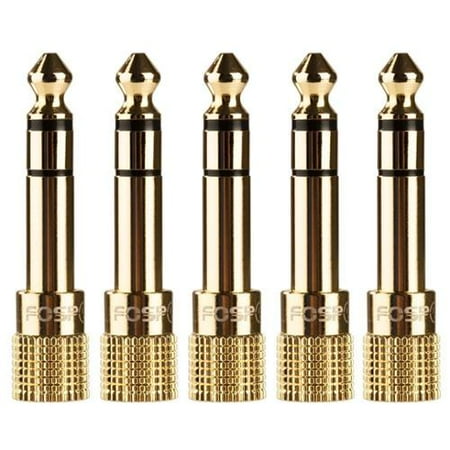 Stereo Female Jack Adapter (FosPower 6.35mm (1/4 inch) Male to 3.5mm (1/8 inch) Female 3-Conductor TRS AUX Stereo Audio Headphone Jack Adapter - 24K Gold Plated (5)