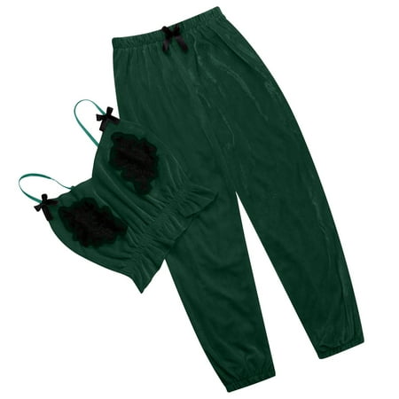 

Womens Pajamas Sets 2 Pieces Outfits Bowknot Sleeveless Cami Tops with High Waisted Long Pants Sets Sleepwear Loungewear