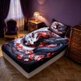 thumbnail image 2 of Manfei Fantasy Dragon Animals Fitted Sheet Queen,Gothic Flower Bedding,Blue Red,3 Pieces,1 Fitted Sheet and 2 Pillowcases, 2 of 6